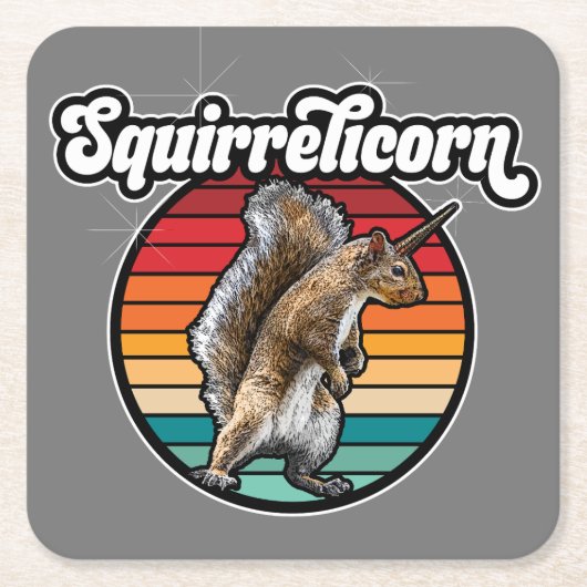 Squirrelicorn - おもしろい、ヴィンテージ スクエアペーパーコースター (正面)