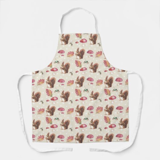Squirrels and Toadstools Autumn Pattern エプロン (正面)