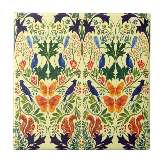 Squirrels Birds & Butterflies Pattern タイル (正面)