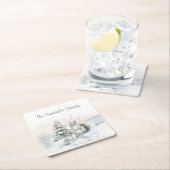 Squirrels in Winter Snow  スクエアペーパーコースター (インサイチュ)