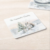 Squirrels in Winter Snow  スクエアペーパーコースター (アングル)