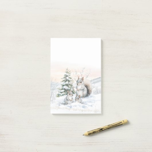 Squirrels in Winter Snow Post-It Notes ポストイット (デスク上)