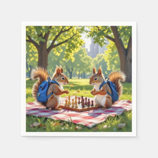Squirrels Playing Chess In a City Park スタンダードカクテルナプキン (正面)