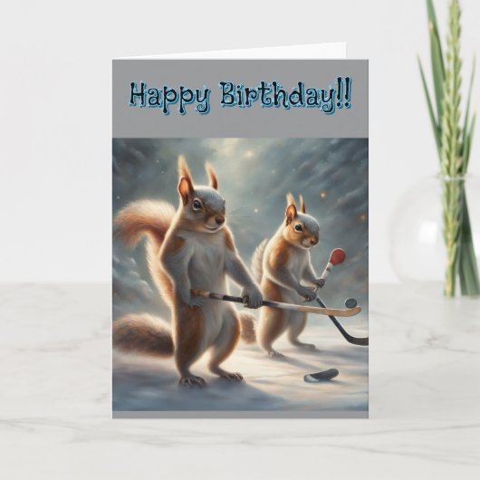 Squirrels playing Hockey Birthday カード (正面)