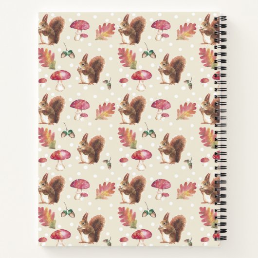 Squirrels & Toadstools Autumn Pattern Personalised ノートブック (裏面)