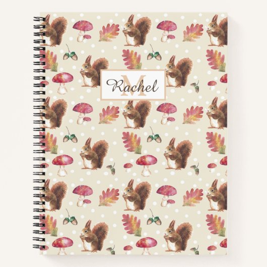 Squirrels & Toadstools Autumn Pattern Personalised ノートブック (正面)