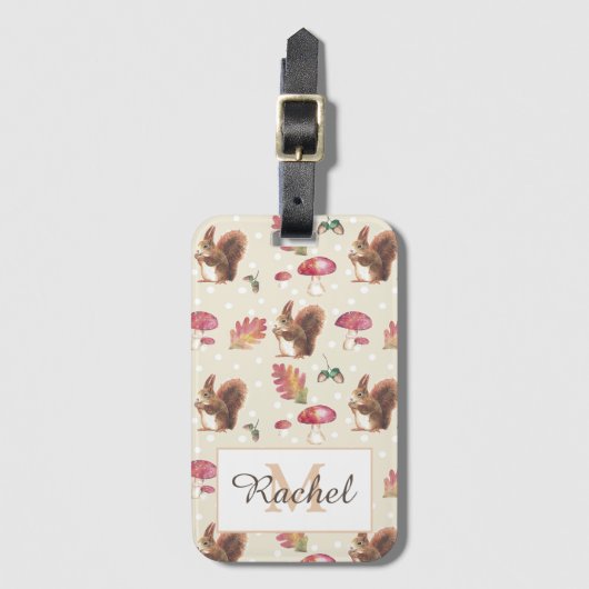 Squirrels & Toadstools Autumn Pattern Personalised ラゲッジタグ (正面縦)