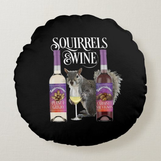 Squirrels & Wine - Funny Squirrel Lover and Wine D ラウンドクッション (正面)