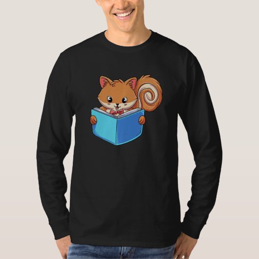 Squirrle Reading Book Reader Tシャツ (正面)