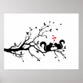 Squrrels with red hearts on tree branch ポスター (正面)