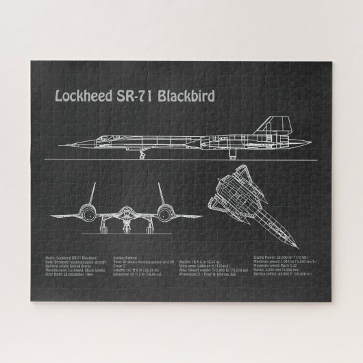 SR-71 Blackbird – 飛行機の設計図プランPD ジグソーパズル (横)