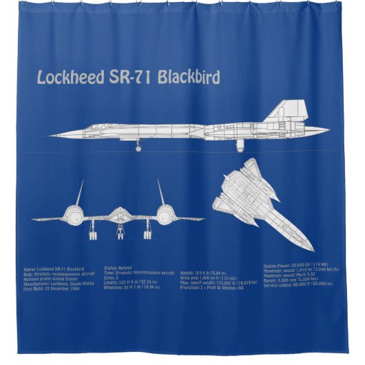 SR-71 Blackbird – 飛行機設計図プランABD シャワーカーテン (正面)