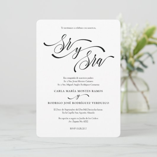 SR Y SRA 2の編集可能スペインのな結婚式招待状 招待状 (スタンド正面)