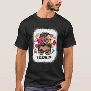 SrcubナースライフMessy Bun黒人女性かわいいナース Tシャツ