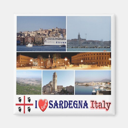 SRD039 SARDINIA I Love，モザイク，イタリア，冷蔵庫 マグネット (正面)