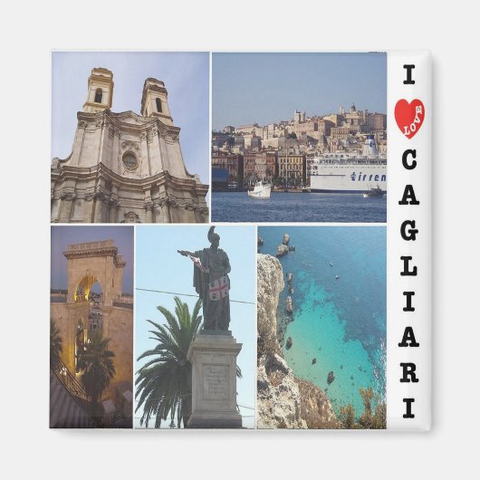 SRD061 CAGLIARI I Love Mosaic, Sardinia,冷蔵庫 マグネット (正面)