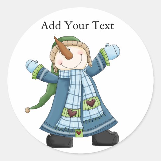 SRFによるクリスマス雪だるまステッカー ラウンドシール (正面)