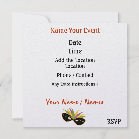 SRFによる衣装パーティの招待状 招待状 (裏面)