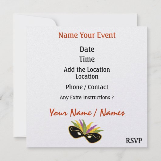 SRFによる衣装パーティの招待状 招待状 (裏面)