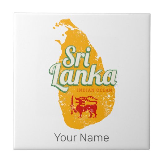 Sri Lanka Map Vintage Holiday Island Souvenir タイル (正面)