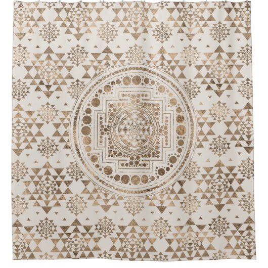 Sri Yantra/Sriのチャクラのパステルの金ゴールド シャワーカーテン (正面)