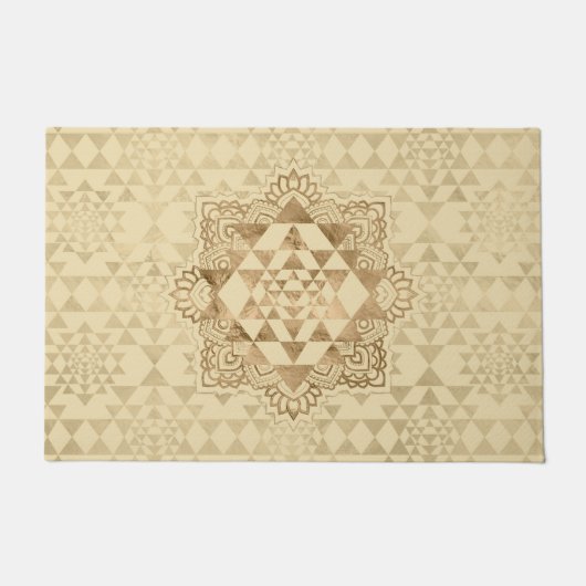 Sri Yantra/Sriのチャクラのパステルの金ゴールド ドアマット (正面)