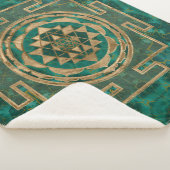 Sri Yantra/Sriのチャクラのマラカイトおよび金ゴールド シェルパブランケット (3/4)