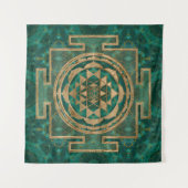 Sri Yantra/Sriのチャクラのマラカイトおよび金ゴールド タペストリー (正面(横))