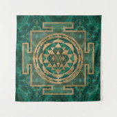 Sri Yantra/Sriのチャクラのマラカイトおよび金ゴールド タペストリー (正面)