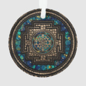 Sri Yantra/Sriのチャクラの大理石および金ゴールド オーナメント (裏面)