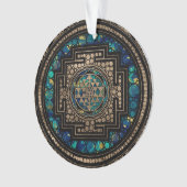 Sri Yantra/Sriのチャクラの大理石および金ゴールド オーナメント (正面)