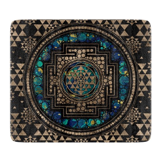 Sri Yantra/Sriのチャクラの大理石および金ゴールド カッティングボード (正面)