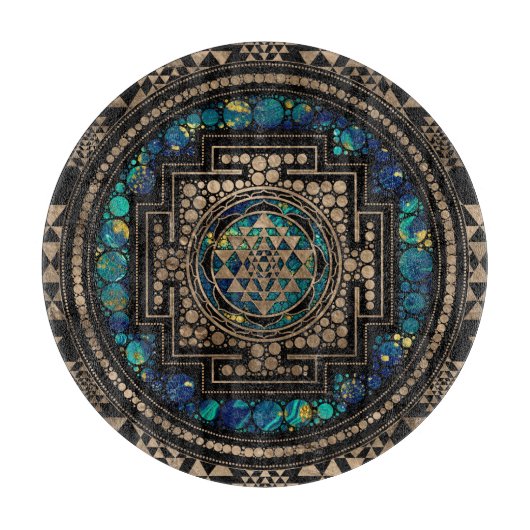 Sri Yantra/Sriのチャクラの大理石および金ゴールド カッティングボード (正面)