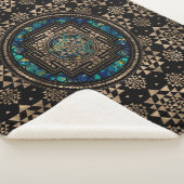 Sri Yantra/Sriのチャクラの大理石および金ゴールド シェルパブランケット (3/4)