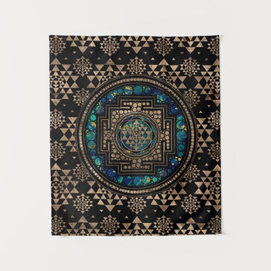 Sri Yantra/Sriのチャクラの大理石および金ゴールド タペストリー (正面)