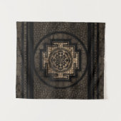 Sri Yantra/Sriのチャクラの点の芸術の金ゴールドおよび黒 タペストリー (正面(横))