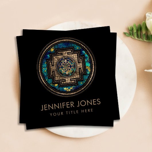 Sri Yantra / Sriチャクラ金ゴールドとマーブルドットアート スクエア名刺