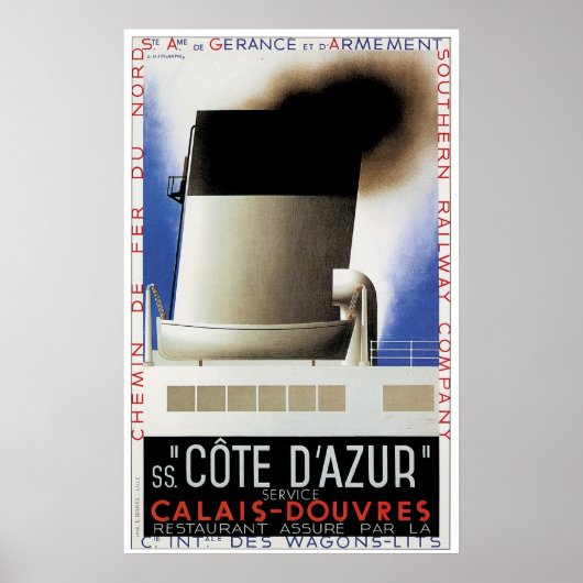 SSコートダジュールヴィンテージ船広告 ポスター (正面)