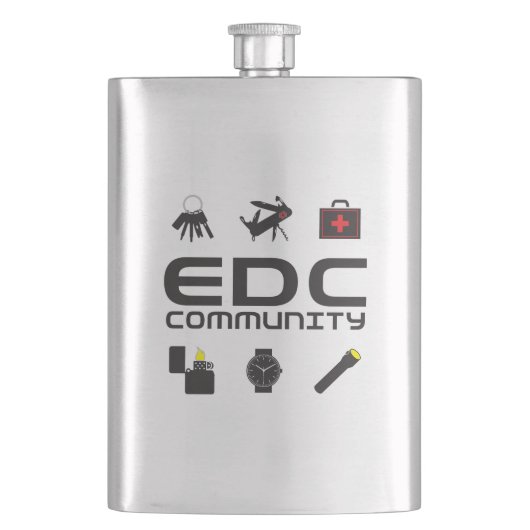 SSフラスコ – EDCCロゴ付き黒、カラー付き フラスク (正面)