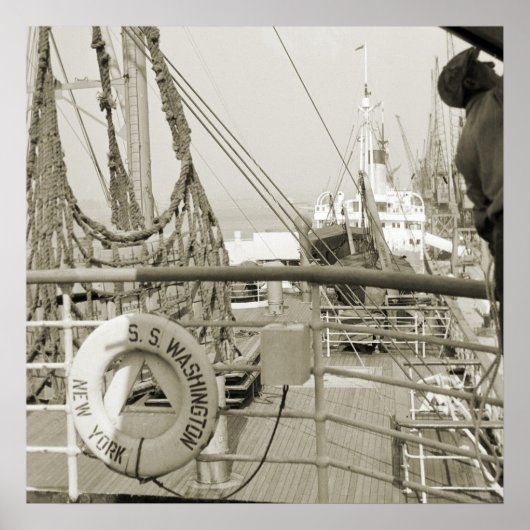 SSワシントンラグジュアリーライナークルーズシップ1930のデッキ ポスター (正面)