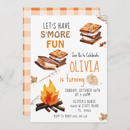 S's Moreおもしろいキャンプファイア誕生日 招待状 (正面/裏面)