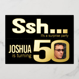 SSH...サプライズ50歳の誕生日パーティー金ゴールドブラック 箔招待状