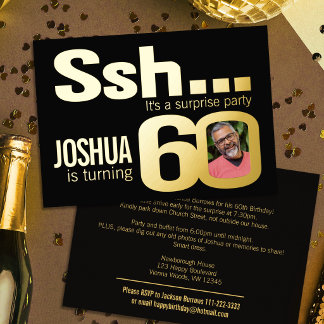 Ssh... サプライズ60歳の誕生日パーティー ゴールド ブラック 箔招待状