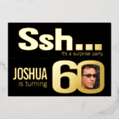 ssh...サプライズ60th誕生日パーティー金ゴールドブラック 箔招待状 (正面)