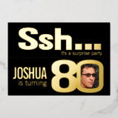 SSH...サプライズ80歳の誕生日パーティー金ゴールドブラック 箔招待状 (正面)