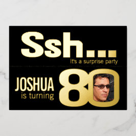 SSH...サプライズ80歳の誕生日パーティー金ゴールドブラック 箔招待状