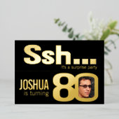 SSH...サプライズ80歳の誕生日パーティー金ゴールドブラック 箔招待状 (立ち正面)