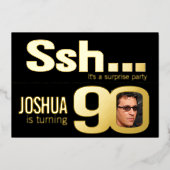 SSH...サプライズ90歳の誕生日パーティー金ゴールドブラック 箔招待状 (正面)