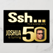 Ssh... 50歳の誕生日パーティー ゴールド ブラック 箔招待状 (正面)