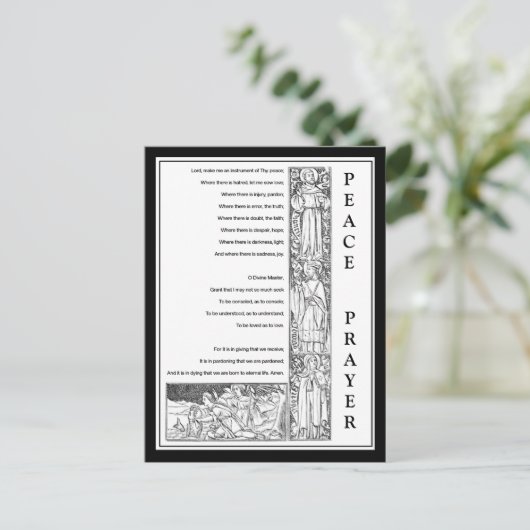 STの平和祈りの言葉フランシス・ブラック&ホワイト ポストカード (スタンド正面)